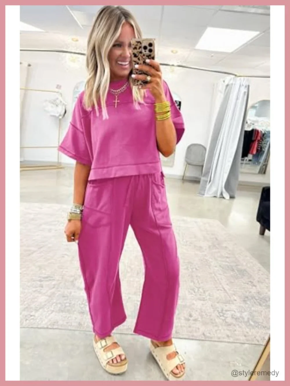 2 Piece Lounge Set Drop Shoulder Boxy Tee Barrel Pants Sweatsuit Pockets